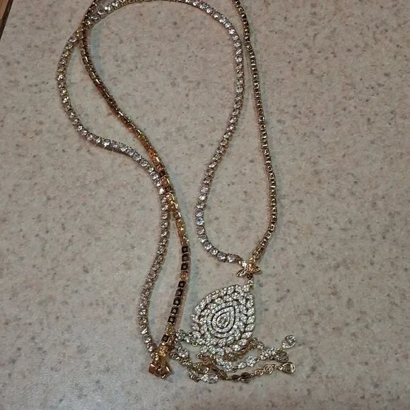 18K Gold Plated French Classic Tassel Diamond Sweater Chain Necklace - Picture 4 of 4